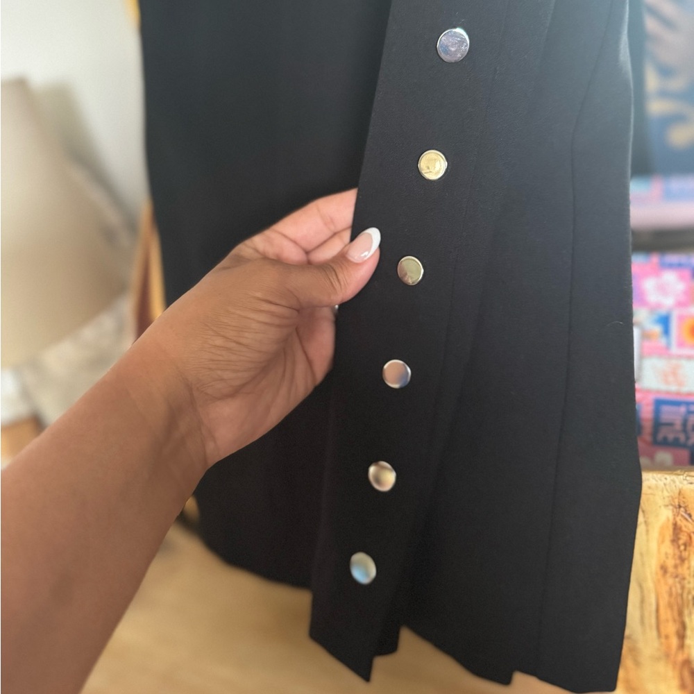 Calvin Klein Black Sheath Midi Dress ✨ Silver Button Detail Work Office Chic - Picture 8 of 9